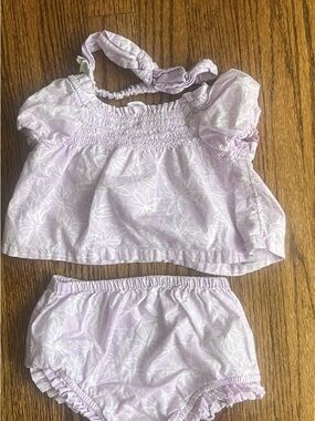 GAP Lilac Floral Two-Piece Matching Set w/Headband 6-12m